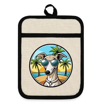 Italienischer Windhund Hunderasse Cartoon Sonnenbrille Strand - Topflappen mit Gummirückseite - Leinen/Schwarz  - Vorne