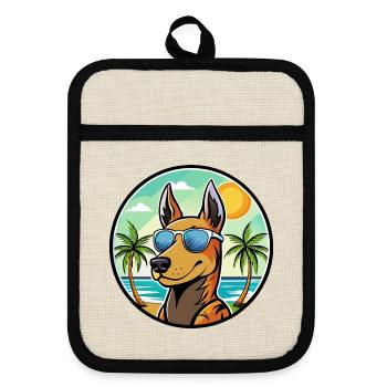 Manchester Terrier Hunderasse Cartoon Sonnenbrille - Topflappen mit Gummirückseite - Leinen/Schwarz  - Vorne
