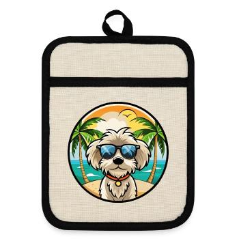 Maltipoo Chien Race Dessin Animé Lunettes de Soleil Plage - Maniques avec dos en caoutchouc - lin/noir  - Devant