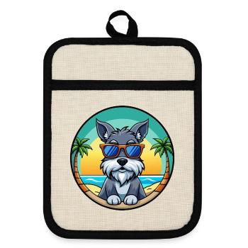 Miniatur Schnauzer Hunderasse Cartoon Sonnenbrille - Topflappen mit Gummirückseite - Leinen/Schwarz  - Vorne