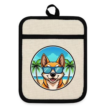 Lundehund Dog Breed Cartoon Sunglasses Beach - Pot holders with rubber back - linen/black  - Front
