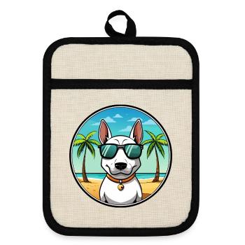 Miniatur Bullterrier Hunderasse Cartoon Beach - Topflappen mit Gummirückseite - Leinen/Schwarz  - Vorne
