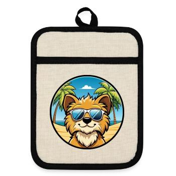 Lowchen Little Lion Dog Breed Cartoon Sunglasses - Pot holders with rubber back - linen/black  - Front