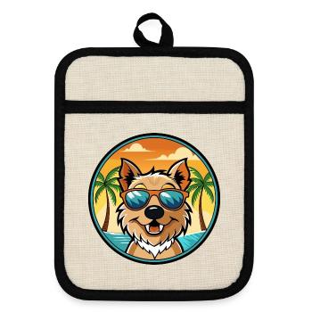 Lucas Terrier Hunderasse Cartoon Sonnenbrille Strand - Topflappen mit Gummirückseite - Leinen/Schwarz  - Vorne