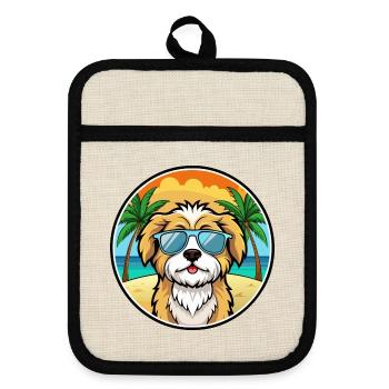 Lhassa Apso Chien Race Dessin Animé Lunettes De Soleil Plage - Maniques avec dos en caoutchouc - lin/noir  - Devant