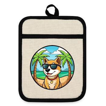 Laufhund Hunderasse Cartoon Sonnenbrille Strand - Topflappen mit Gummirückseite - Leinen/Schwarz  - Vorne
