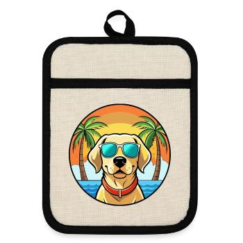 Labrador Retriever Hunderasse Cartoon Sonnenbrille - Topflappen mit Gummirückseite - Leinen/Schwarz  - Vorne