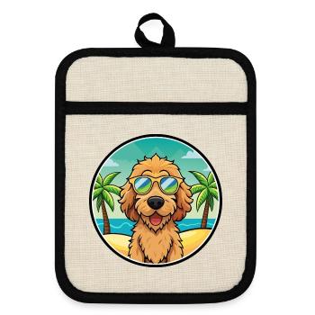 Labradoodle Chien Race Dessin Animé Lunettes De Soleil Plage - Maniques avec dos en caoutchouc - lin/noir  - Devant