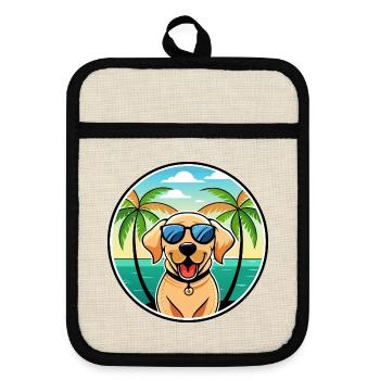 Labrador Dog Breed Cartoon Sunglasses Beach - Pot holders with rubber back - linen/black  - Front