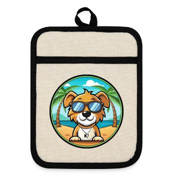 Kyi Leo Hunderasse Cartoon Sonnenbrille Strand - Topflappen mit Gummirückseite - Leinen/Schwarz  - Vorne