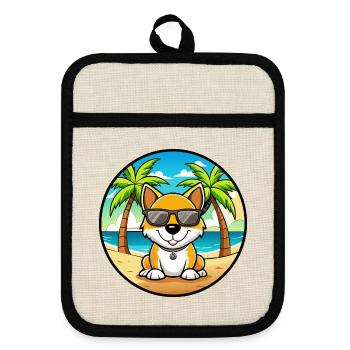 Kintamani Dog Breed Cartoon Sunglasses Beach - Pot holders with rubber back - linen/black  - Front