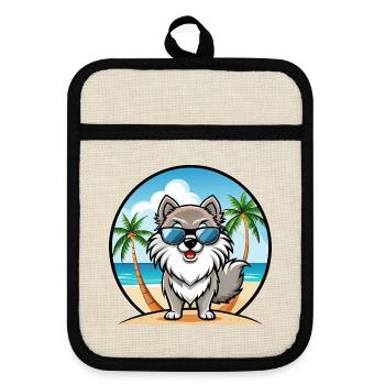 Keeshond Chien Race Dessin Animé Lunettes de Soleil Plage - Maniques avec dos en caoutchouc - lin/noir  - Devant