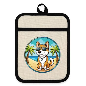 Karelo Finnische Laika Hunderasse Cartoon Sonnenbrille - Topflappen mit Gummirückseite - Leinen/Schwarz  - Vorne