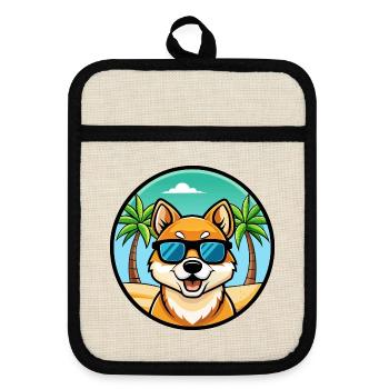 Jindo Hunderasse Cartoon Sonnenbrille Strand - Topflappen mit Gummirückseite - Leinen/Schwarz  - Vorne