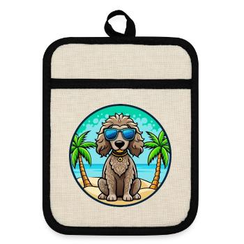 Irish Water Spaniel Hunderasse Cartoon Sonnenbrille - Topflappen mit Gummirückseite - Leinen/Schwarz  - Vorne