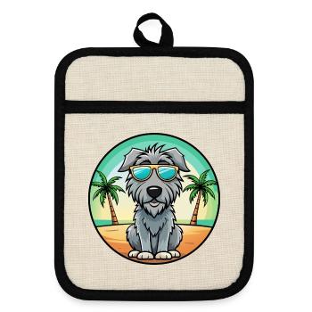 Irischer Wolfshund Hunderasse Cartoon Sonnenbrille Strand - Topflappen mit Gummirückseite - Leinen/Schwarz  - Vorne