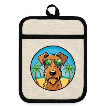 Irish Terrier Hunderasse Cartoon Sonnenbrille Strand - Topflappen mit Gummirückseite - Leinen/Schwarz  - Vorne