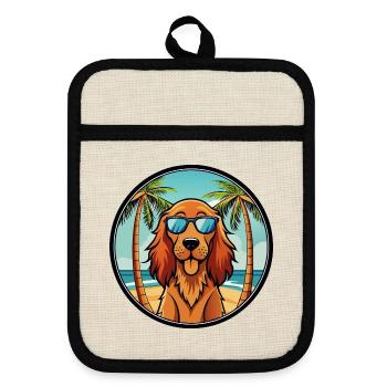 Irish Setter Hund Rasse Cartoon Sonnenbrille Strand - Topflappen mit Gummirückseite - Leinen/Schwarz  - Vorne