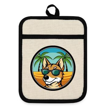 Hygenhund Hunderasse Cartoon Sonnenbrille Strand - Topflappen mit Gummirückseite - Leinen/Schwarz  - Vorne