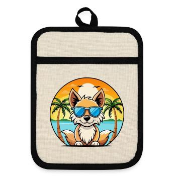 Indischer Spitz Hund Rasse Cartoon Sonnenbrille Strand - Topflappen mit Gummirückseite - Leinen/Schwarz  - Vorne