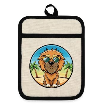 Griffon Fauve De Bretagne Hunderasse Cartoon Strand - Topflappen mit Gummirückseite - Leinen/Schwarz  - Vorne