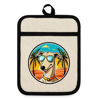 Windhund Hund Rasse Cartoon Sonnenbrille Strand - Topflappen mit Gummirückseite - Leinen/Schwarz  - Vorne