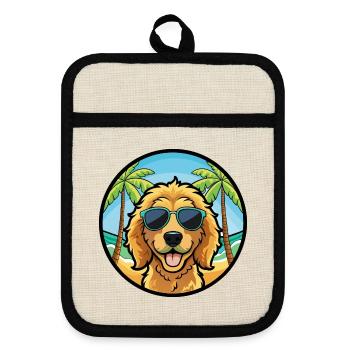 Goldendoodle Dog Breed Cartoon Sunglasses Beach - Pot holders with rubber back - linen/black  - Front