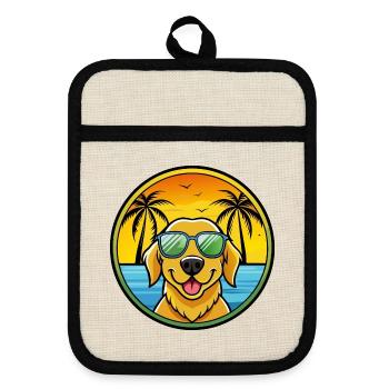 Goldador Hunderasse Cartoon Sonnenbrille Strand - Topflappen mit Gummirückseite - Leinen/Schwarz  - Vorne
