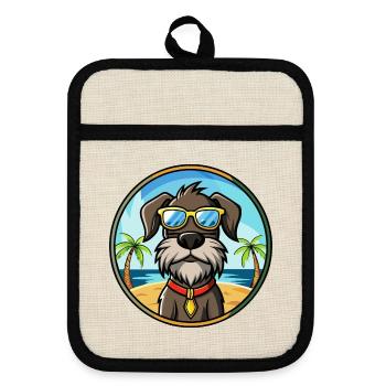 Deutscher Drahthaar Vorstehhund Rasse Cartoon Strand - Topflappen mit Gummirückseite - Leinen/Schwarz  - Vorne
