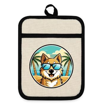 Deutscher Spitz Hund Rasse Cartoon Sonnenbrille Strand - Topflappen mit Gummirückseite - Leinen/Schwarz  - Vorne