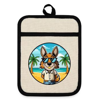 Hase Indischer Hund Rasse Cartoon Sonnenbrille Strand - Topflappen mit Gummirückseite - Leinen/Schwarz  - Vorne