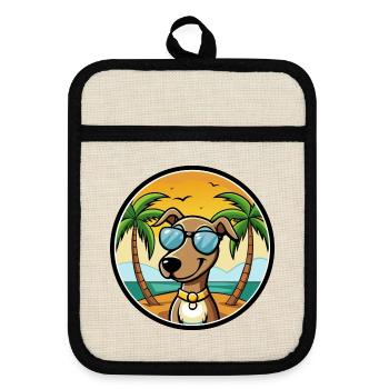 Hannover Laufhund Hunderasse Cartoon Sonnenbrille Strand - Topflappen mit Gummirückseite - Leinen/Schwarz  - Vorne