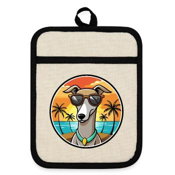 Galgo Español Chien Race Dessin Animé Lunettes de Soleil Plage - Maniques avec dos en caoutchouc - lin/noir  - Devant