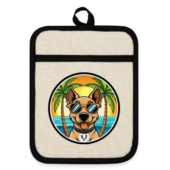 Deutscher Jagdterrier Hunderasse Cartoon Beach - Topflappen mit Gummirückseite - Leinen/Schwarz  - Vorne