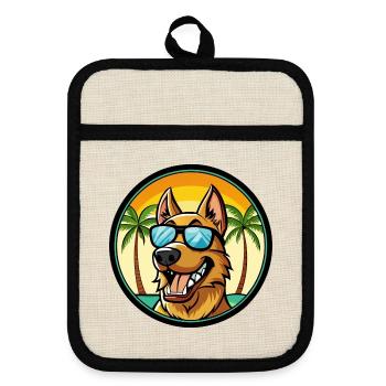 Deutscher Windhund Rasse Cartoon Sonnenbrille Strand - Topflappen mit Gummirückseite - Leinen/Schwarz  - Vorne