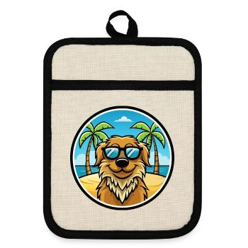 Frisian Water Dog Breed Cartoon Sunglasses Beach - Pot holders with rubber back - linen/black  - Front
