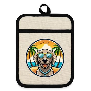 Flat Coated Retriever Dog Breed Cartoon Sunglasses - Pot holders with rubber back - linen/black  - Front