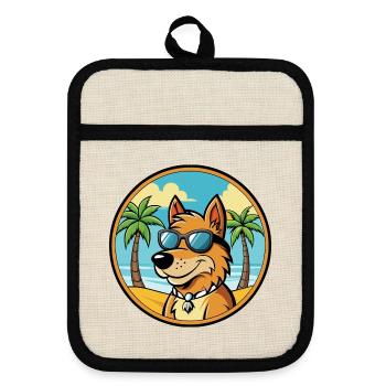Friesischer Vorstehhund Rasse Cartoon Sonnenbrille Strand - Topflappen mit Gummirückseite - Leinen/Schwarz  - Vorne