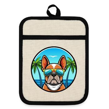 Bouledogue Français Race Dessin Animé Lunettes de Soleil Plage - Maniques avec dos en caoutchouc - lin/noir  - Devant