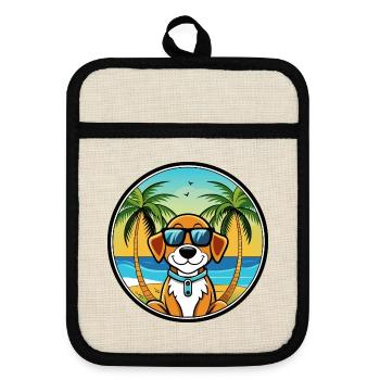 Französisch Bretagne Hund Rasse Cartoon Sonnenbrille Strand - Topflappen mit Gummirückseite - Leinen/Schwarz  - Vorne
