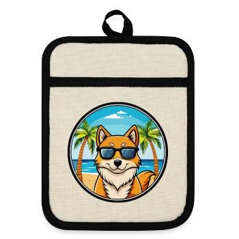 Finnischer Spitz Hund Rasse Cartoon Sonnenbrille Strand - Topflappen mit Gummirückseite - Leinen/Schwarz  - Vorne