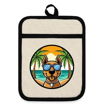 Finnischer Jagdhund Rasse Cartoon Sonnenbrille Strand - Topflappen mit Gummirückseite - Leinen/Schwarz  - Vorne