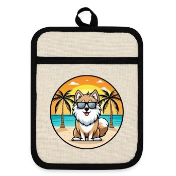 Finlandais Lapon Race Chien Dessin Animé Lunettes De Soleil Plage - Maniques avec dos en caoutchouc - lin/noir  - Devant