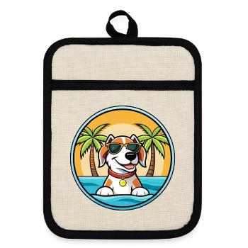 Estnischer Windhund Rasse Cartoon Sonnenbrille Strand - Topflappen mit Gummirückseite - Leinen/Schwarz  - Vorne