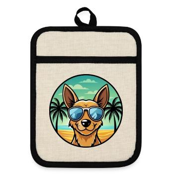 Englische Spielzeug Terrier Hund Rasse Cartoon Sonnenbrille - Topflappen mit Gummirückseite - Leinen/Schwarz  - Vorne