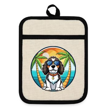 English Springer Spaniel Hunderasse Cartoon Beach - Topflappen mit Gummirückseite - Leinen/Schwarz  - Vorne