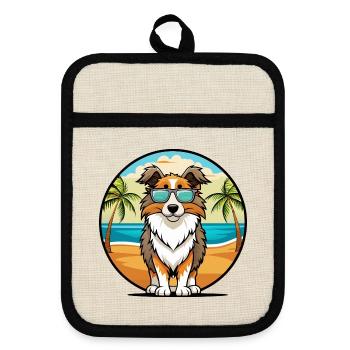 Berger anglais Chien Race Dessin Animé Lunettes De Soleil Plage - Maniques avec dos en caoutchouc - lin/noir  - Devant