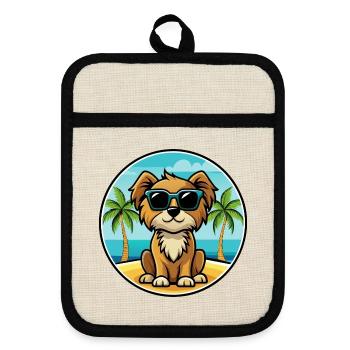 Englische Spielzeug Spaniel Hund Rasse Cartoon Sonnenbrille - Topflappen mit Gummirückseite - Leinen/Schwarz  - Vorne