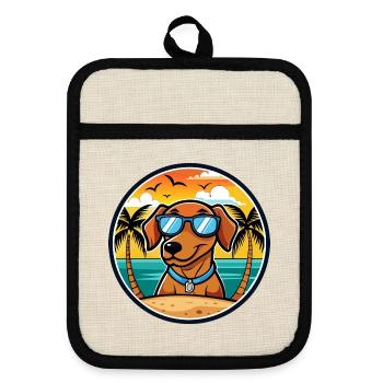 Dunker Hunderasse Cartoon Sonnenbrille Strand - Topflappen mit Gummirückseite - Leinen/Schwarz  - Vorne
