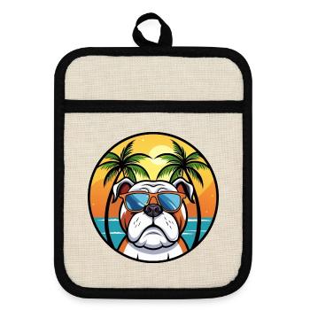 Bouledogue anglais race dessin animé lunettes de soleil plage - Maniques avec dos en caoutchouc - lin/noir  - Devant